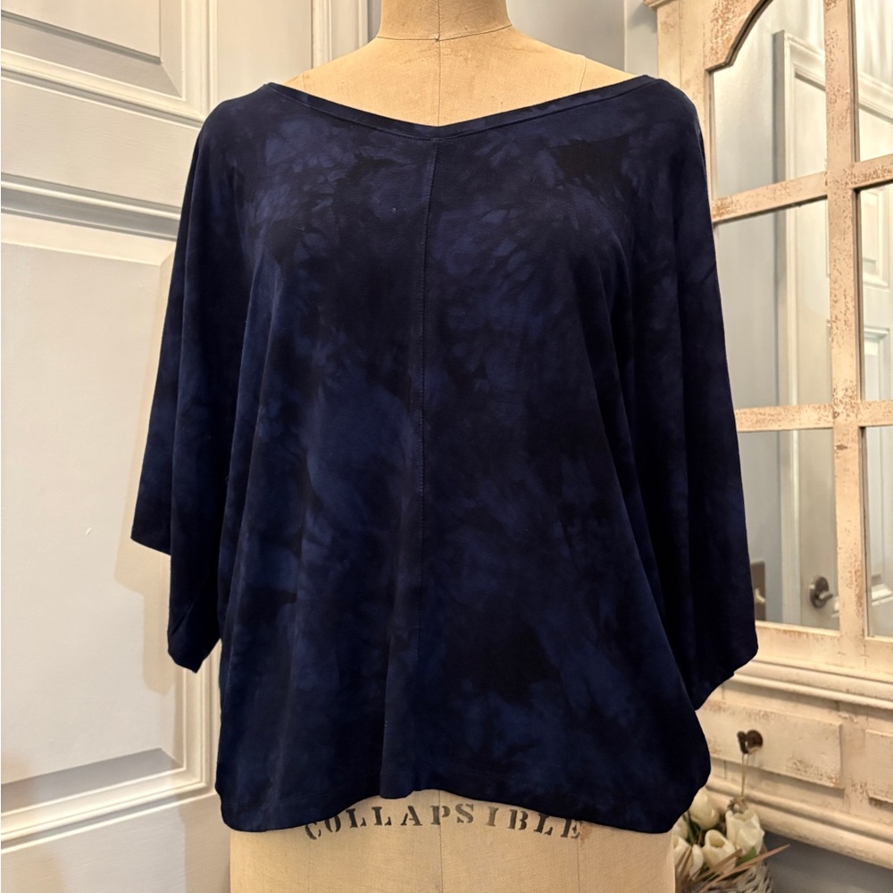 Tahari Deep Blue V-Neck Women's Blouse/Top Medium Dark Romance Fairy‎ Core